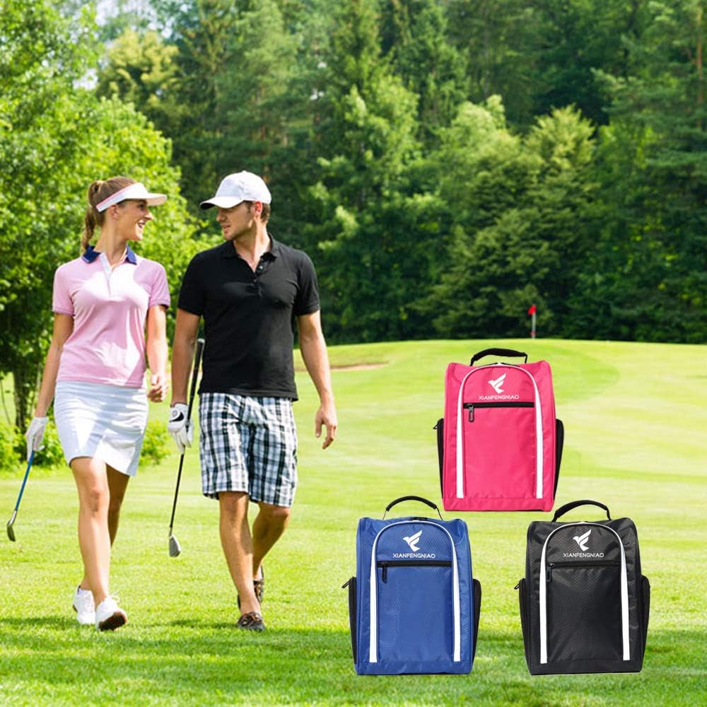 Golf Shoe Bag for Women,Zippered Golf Shoe Carrier Bag with Ventilation and 3 External Pockets for Golf Balls, Golf Glove, Tees and Other Golf Accessories(Red)